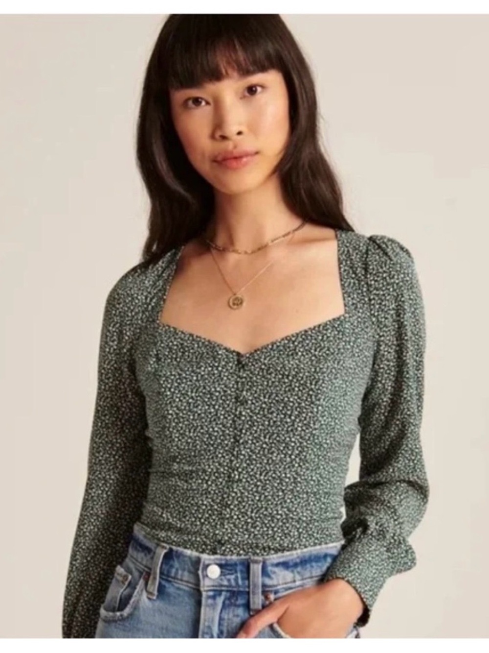 NWT Abercrombie & Fitch Green Floral Long-Sleeve Top